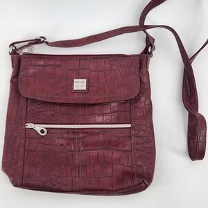 Relic Burgundy Croc Embossed Crossbody Bag Faux Leather Purse Flap Front Purse